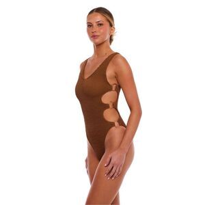 Love and Bikinis Women’s Chocolate Brown Smocked Dubai Multi Ring Cut Out OS Swi